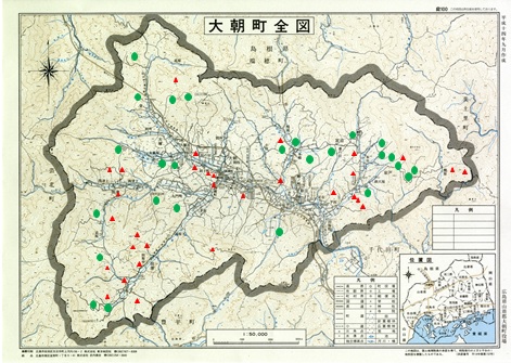 旧大朝町地図に見る鉄穴流し跡